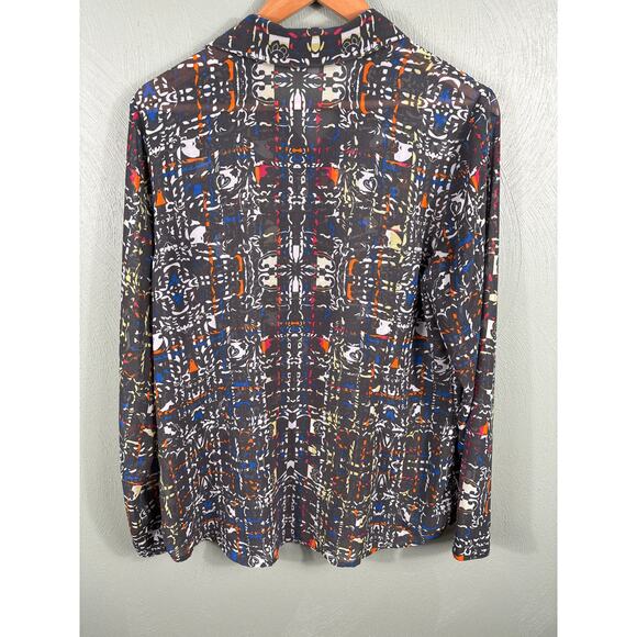 Cabi Women's Large Semi Sheer Festival Geometric Abstract Colorful Casual Blouse - Picture 2 of 11